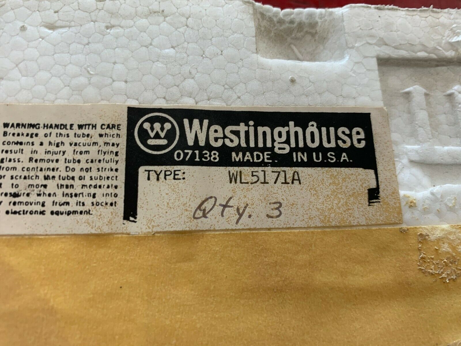 LOT OF 6 NEW IN PACKAGE WESTINGHOUSE VACUMM TIBES WL5171A