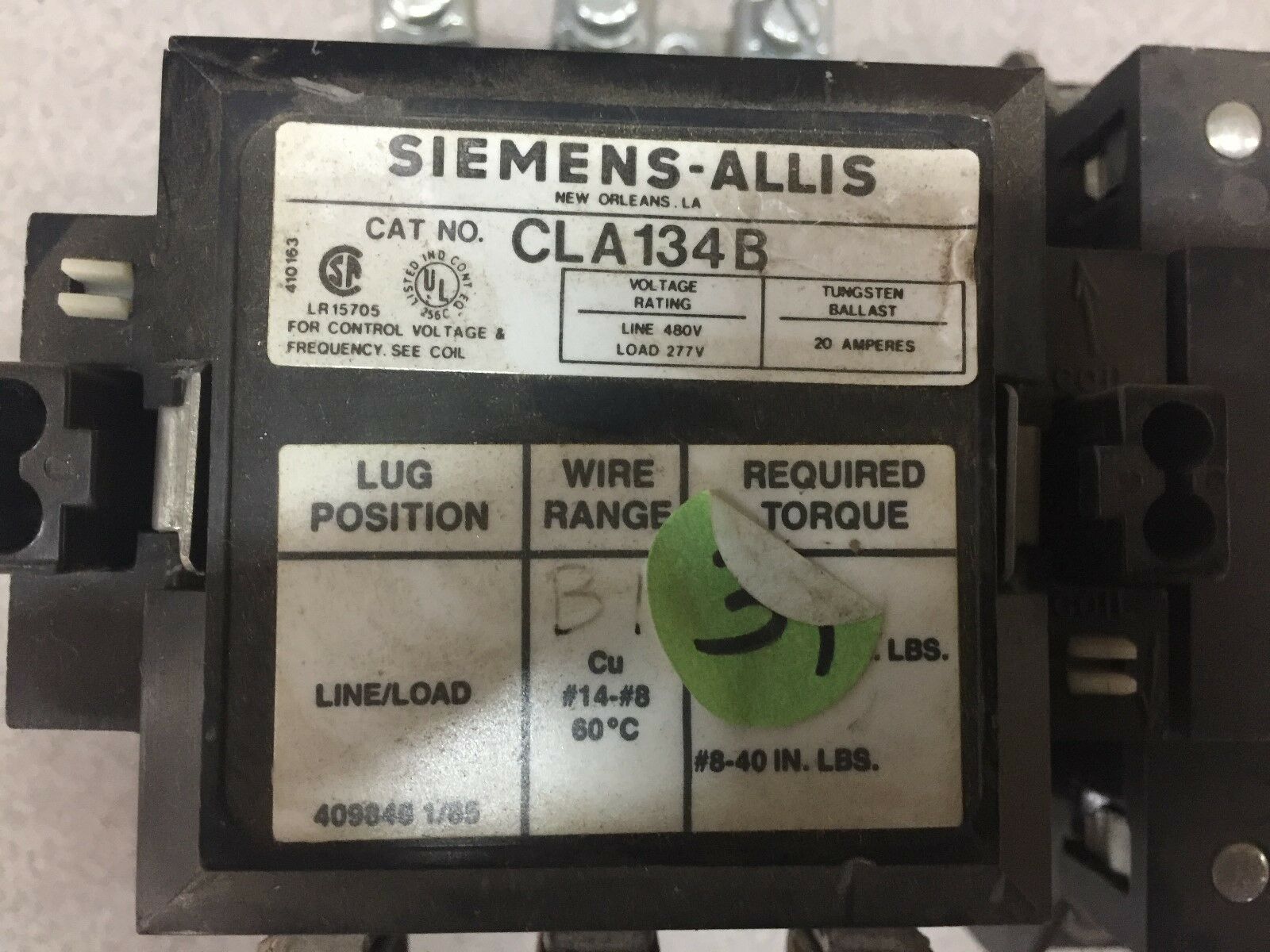 USED SIEMENS CONTACTOR 3POLE CLA134B