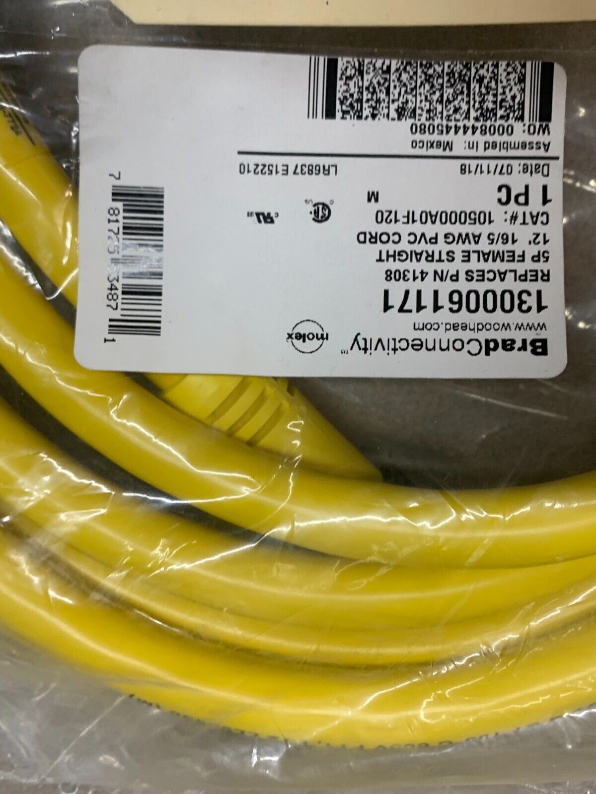 NEW BRAD 1300061171 5P FEMALE 12' CORD 105000A01F120