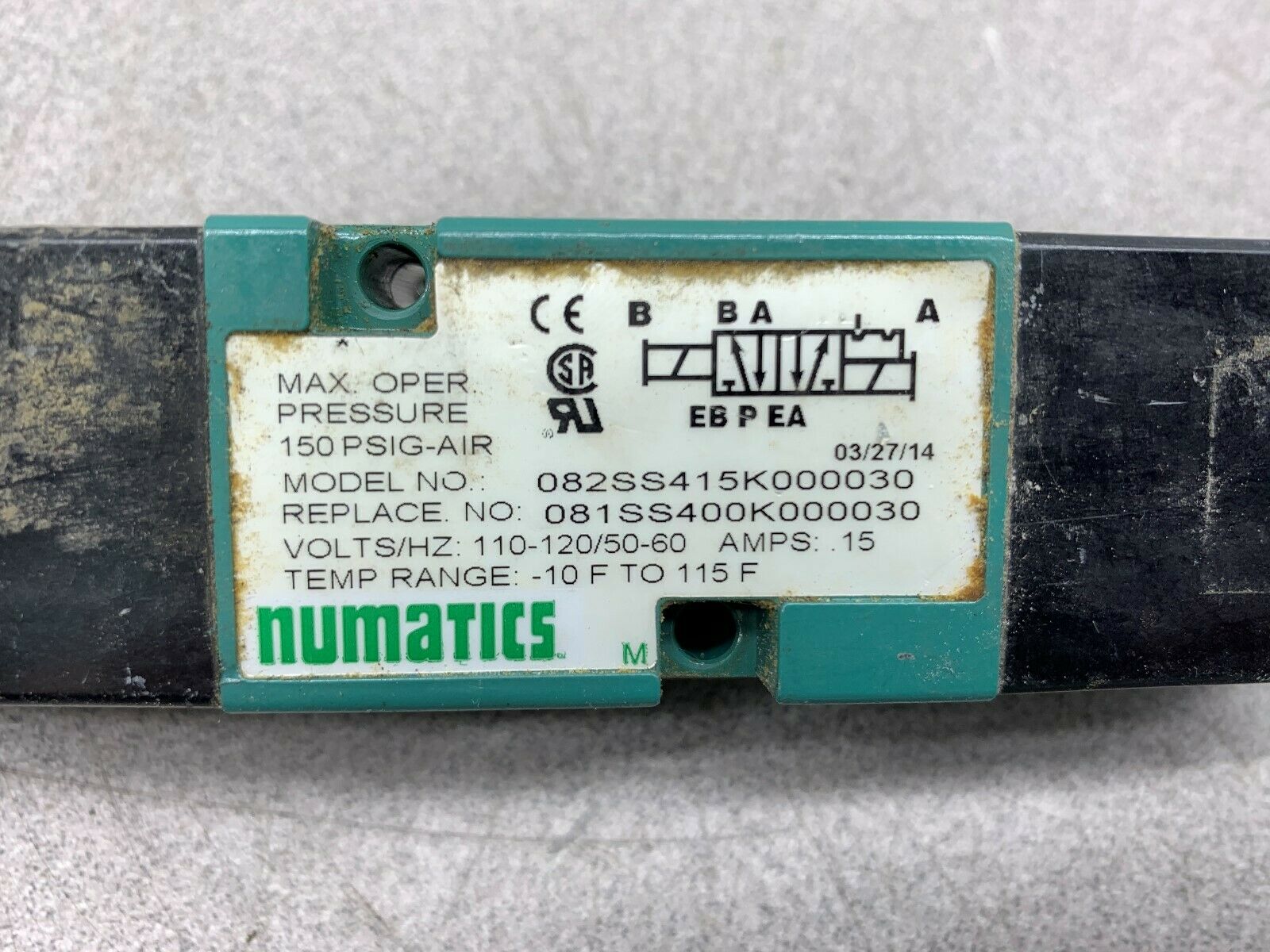 USED NUMATICS VALVE 082SS415K000030