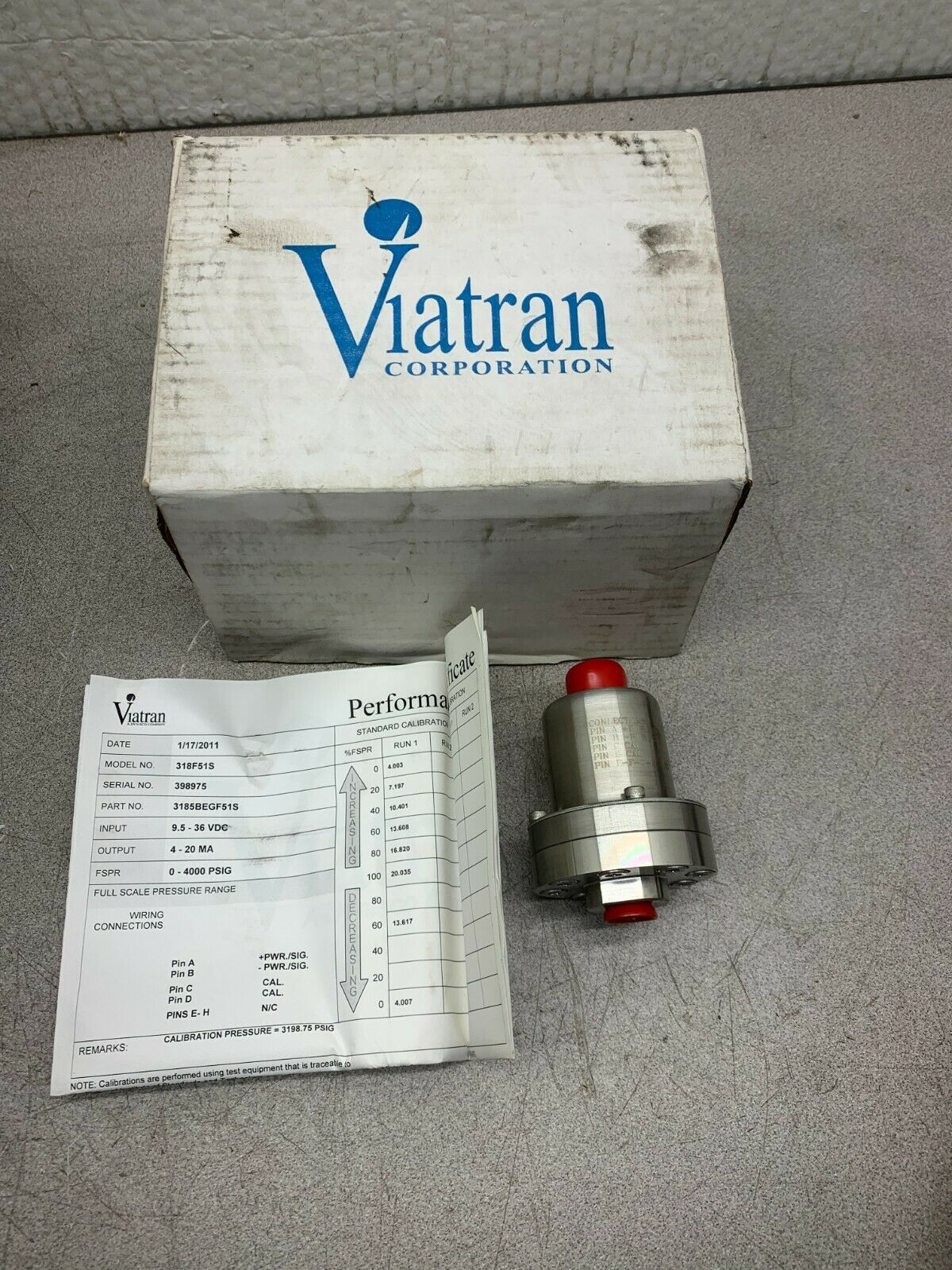 NEW IN BOX VIATRAN PRESSURE TRANSDUCER 3185BEGF51S