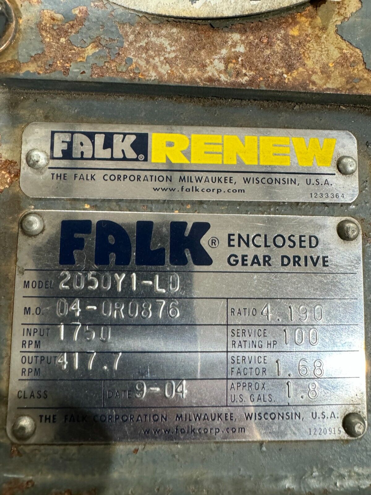 FALK ENCLOSED GEAR DRIVE SPEED REDUCER 4.190 RATIO 2050Y1-LD