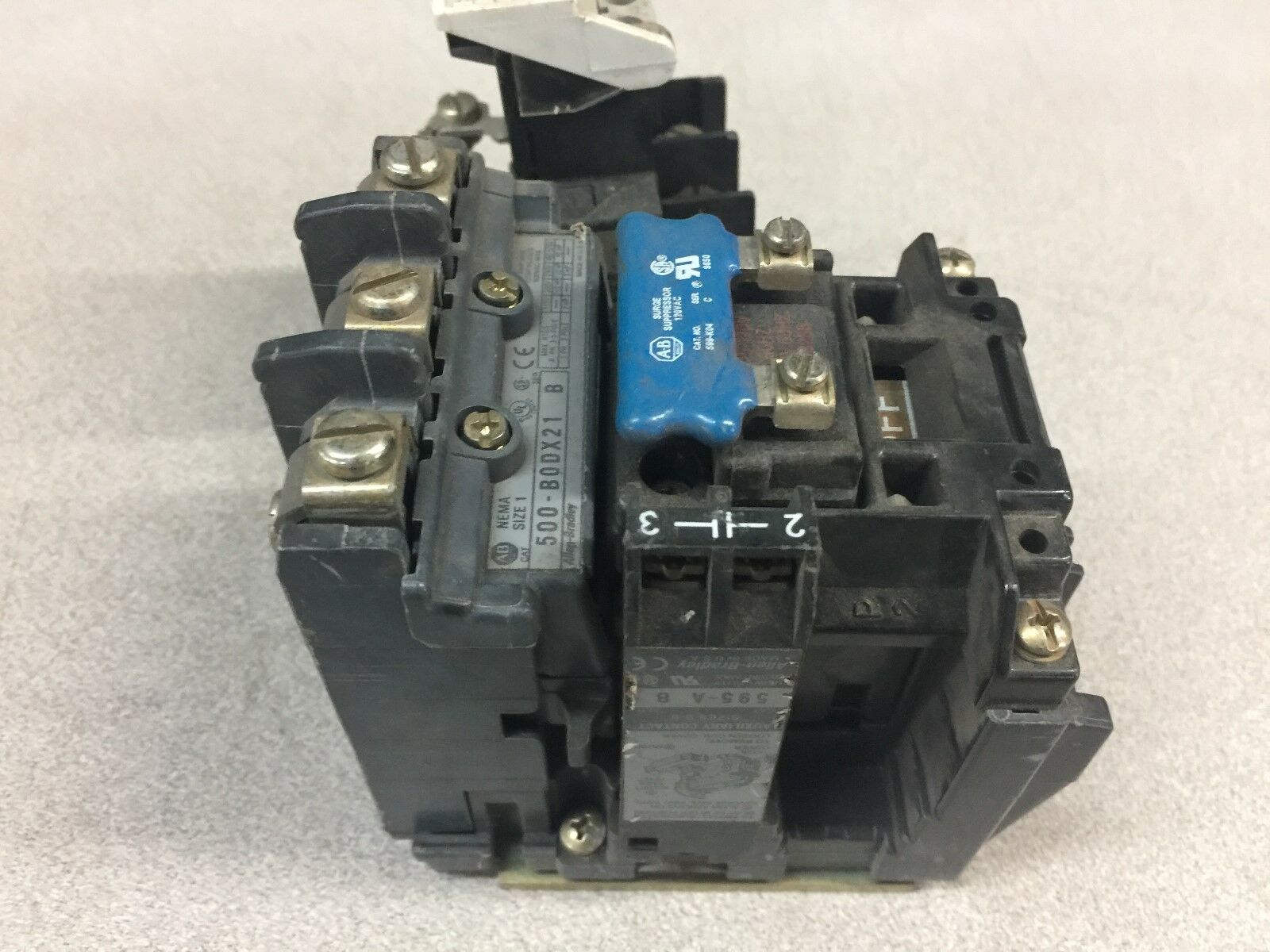 USED ALLEN BRADLEY SIZE 1 3POLE 600VAC 27AMP 120VAC COIL STARTER 500-BOD21 B