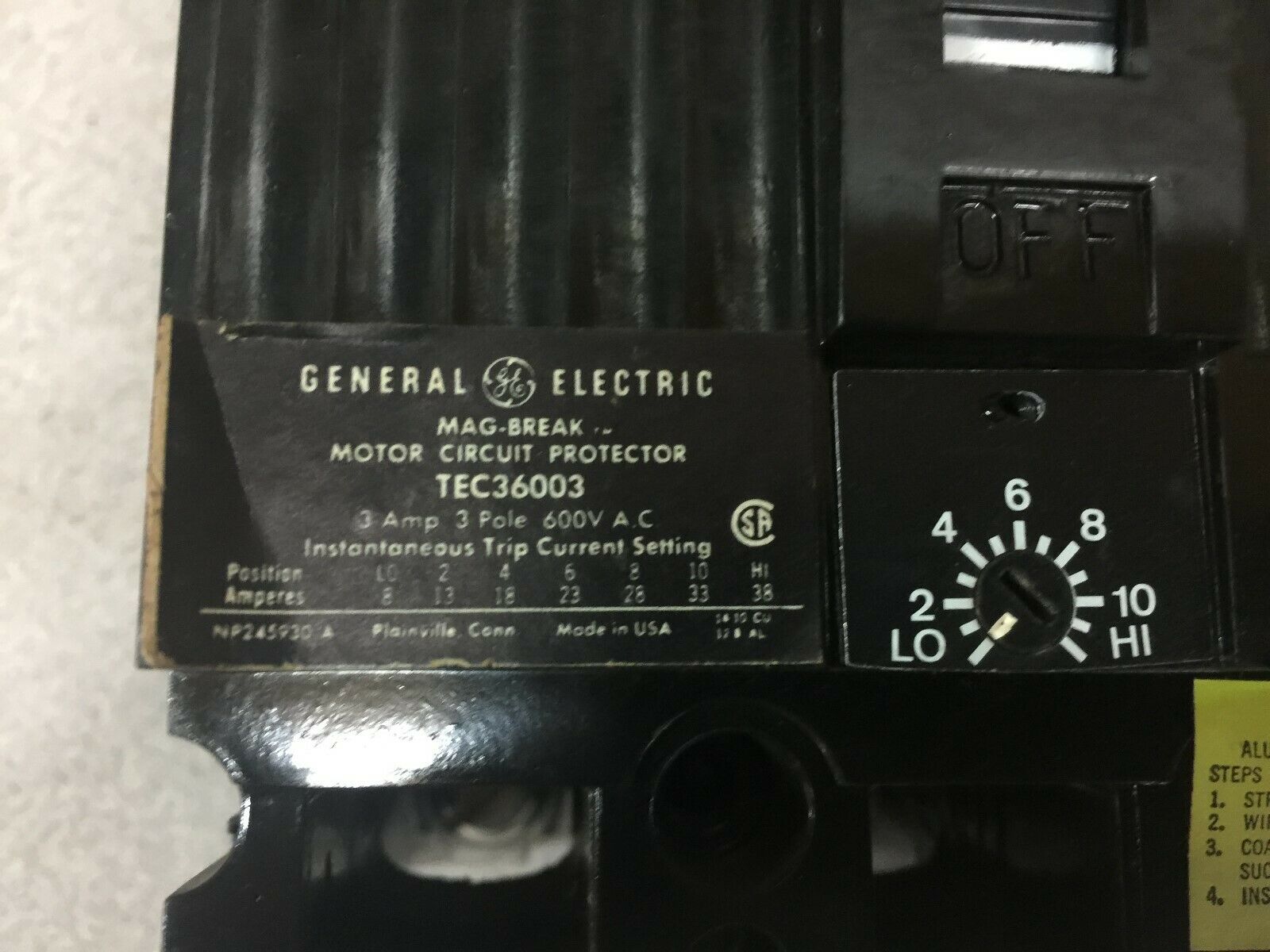 USED (LOT OF 2) GE 3AMP 3POLE 600VAC BREAKER TEC36003