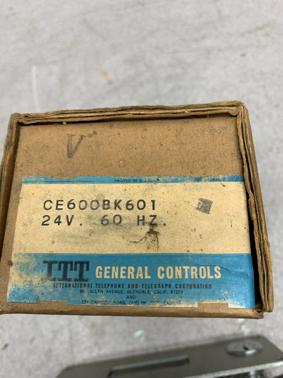 NEW IN BOX ITT CONTROLS 24V. 60HZ PART CE600BK601