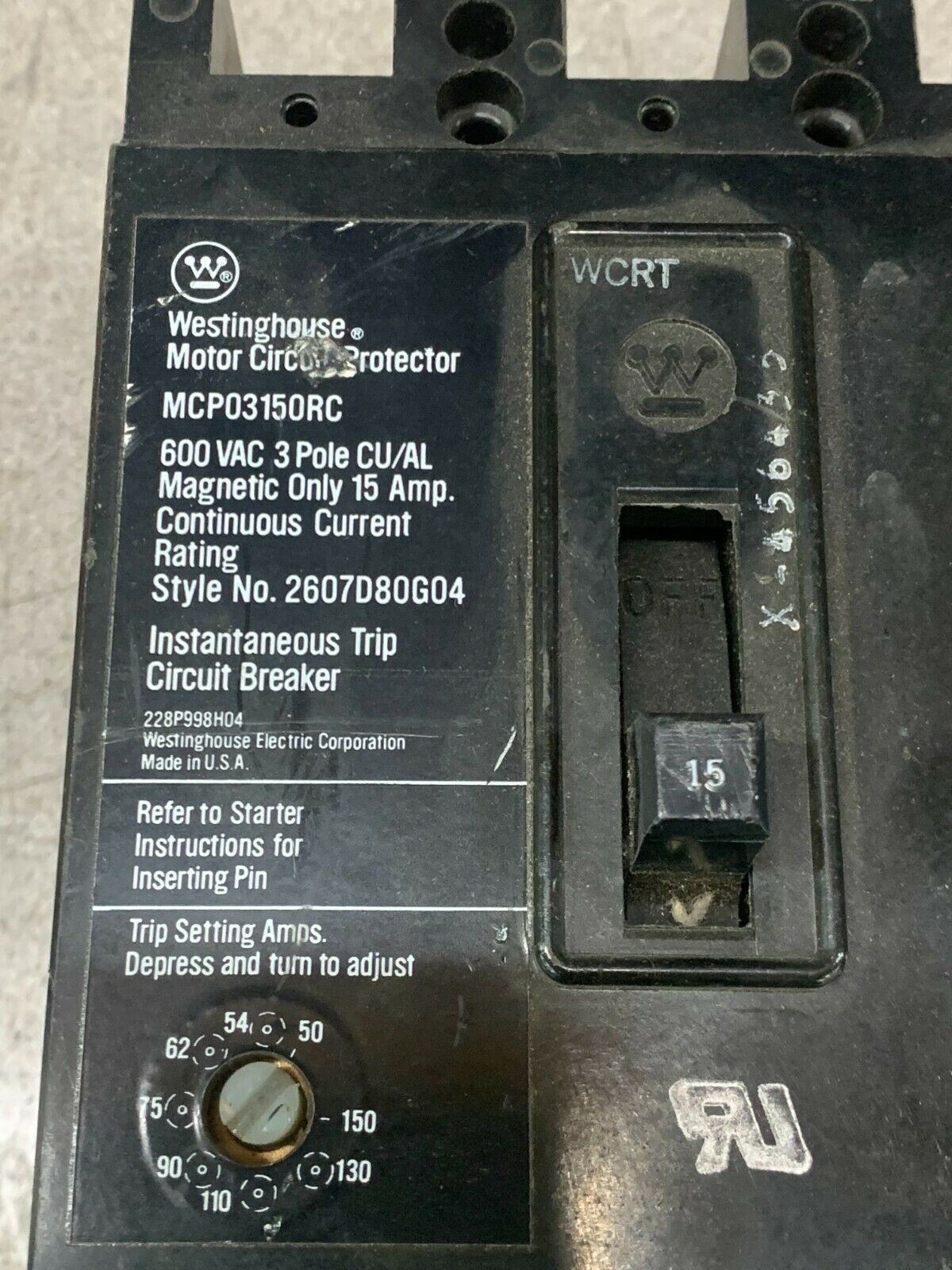 USED WESTINGHOUSE 3 POLE 15AMP CIRCUIT BREAKER MCP03150RC