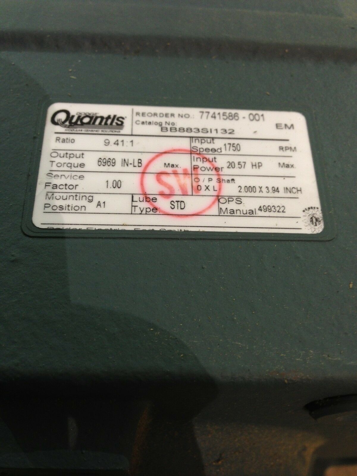 NEW DODGE QUANTIS GEAR REDUCER BB883SI132 20.57HP 9.41:1 RATIO SPEED REDUCER